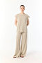Women's Beige Striped Wide Leg Elastic Waist Pants