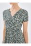 Blai̇s Mixed Double Breasted Collar Floral Short Sleeve Women's Dress - 3