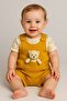 Baby 3-Piece Romper Set - Teddy Bear Patterned Bodysuit - Salopet and Socks Set 100% Cotton