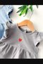 Newborn Baby Summer Strawberry Embroidered Denim Baby Rompers with Ruffled Sleeves - 2