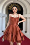 Taffeta Satin Fabric Mini Dress - Tile - 3