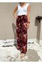 Women's Viscose Fabric Wide-Leg Patterned Summer Trousers - Plazzo Pants - 5