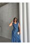 Buttoned Belted Pocket Detailed Long Denim Navy Blue Dress Missel8999 - 6