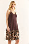 Women's Brown Skirt Leopard Garnished Strap Dress Elb-19002397 - 4