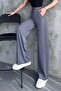 Women's New Season Wide-Leg Corded Fabric Transitional Trousers with Elastic Waist - 5