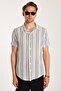 Men's Slim Fit Slim Fit Cotton Comfortable Striped Short Sleeve Apaş Collar Shirt - 4