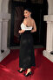Double Fabric Strapless Boat Neck Pencil Dress - Black - 5