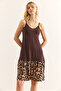 Women's Brown Skirt Leopard Garnished Strap Dress Elb-19002397 - 2