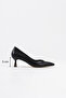 Women's Black Leather 5 cm Stiletto Special Design Heel V Model Stylish Daily Comfortable Massole New Season - 3