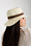 Women's Wide Brim Brown Striped Straw Summer Beach Hat - 6