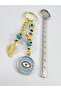 Light Blue Glass Evil Eye Beaded Metal Keychain, Handmade Gift Bag Ornament - 6