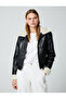 Faux Leather Biker Jacket - Plush Detailed - 3
