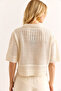 Women's Stone Polo Neck Openwork Cotton Content Knitwear Blouse Blz-19002986 - 5