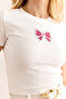 Women's White Sequin Bow Detailed Slim Ribbed Crop Blouse Blz-19002989 - 6