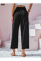 Women's Capri Linen Trousers with Drawstring Waist and Button Detail - 3