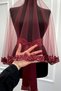 Burgundy Bridal Veil Set with Sparkling Crystal Glass Beads, Pearls and Sequins Embroidered Henna Veil 6 Pieces - 2