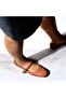 Tan Genuine Leather Buckle Women's Ballerinas - 2