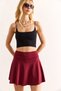 Women's Burgundy Mini Flared Skirt with Shorts Etk-19000318 - 4
