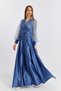 Women's Evening and Prom Dress with Wrap Neckline, Satin Fabric and Pearl Beaded Tulle Evening Dress