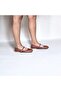 Tan Genuine Leather Buckle Women's Ballerinas - 3