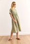 Women's Khaki Waist Lace Lined Guipure Detailed Midi Linen Dress Elb-19002419 - 3