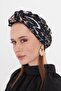 Black Practical Ready-Made Hijab Bonnet Cut Fiber Retro Patterned 2409_01