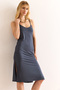 Women's Smoked Strap Adjustable Slit Mini Pique Modal Dress Elb-19002416