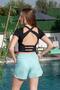 Women's Mint Green Pocketed Swimming Sea and Pool Shorts with Piping - 4