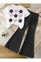 Girl's Flowers and Ribbon Back Printed White T-Shirt-Black Flared Leggings Set