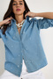 Women's Baby Blue Pearl Stone Embroidered Washed Denim Shirt 60171038 - 6