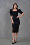 Stretchy Fabric Square Neck Midi Length Short Sleeve Black Evening Dress & Homecoming Dress 026
