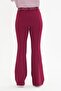 Burgundy Flare Metal Ring Belted Fabric Trousers - 5