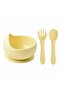 Child Silicone Bib, Silicone Vacuum Bowl, Silicone Spoon And Fork / Yellow - 2