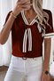Women's College Style Stripe V-Neck Polo Style Burgundy Blouse