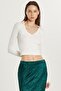 Women's Slim Fit Slim Fit V-Neck Ecru Blouse - 3