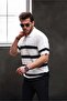 Half Zipper Striped Oversize Knitwear T-shirt - White - 3