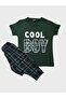 Boys Cotton Green Cool Boy Text Patterned Six Plaid Short Sleeve Pajama Set