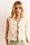 Women's Stone Lacing Detailed Lined Linen Vest Ylk-19000069 - 5