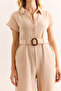 Women's Beige Belted Pocket Muslin Jumpsuit Tlm-19000160 - 5