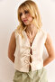 Women's Stone Lacing Detailed Lined Linen Vest Ylk-19000069 - 2