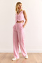 Women's Pink Top Vest Bottom Pocket Trousers Linen Look Suit Tkm-19000359 - 2
