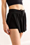 Women's Black Elastic Waist Slit Sandy Shorts Şrt-19000058 - 7