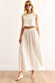 Women's White Top Lined Vest Bottom Pocket Midi Skirt Suit Tkm-19000387