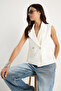 Women's White Shawl Collar Asymmetrical Cut Vest 60429 60283003 - 5