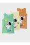 Boy's Cotton Astronaut Patterned Green Cream Brown 3-Piece Undershirt