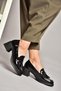 T 820145408   Black Patent Leather Thick Heeled Women's Shoes - 2