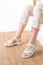 Women's White Thick Sole Velcro Hologram Detailed Sports Sandals
