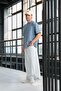Two Thread Fabric Cotton Crew Neck Basic Oversize Men's T-Shirt - Cold Blue - 2