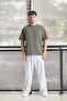 Two Thread Fabric Cotton Crew Neck Basic Oversize Men's T-Shirt - Hunter Green - 5