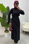 Women's Hijab Clothing Side Tie Detailed Skirt Shirt Set Melaj Fabric-Black - 2